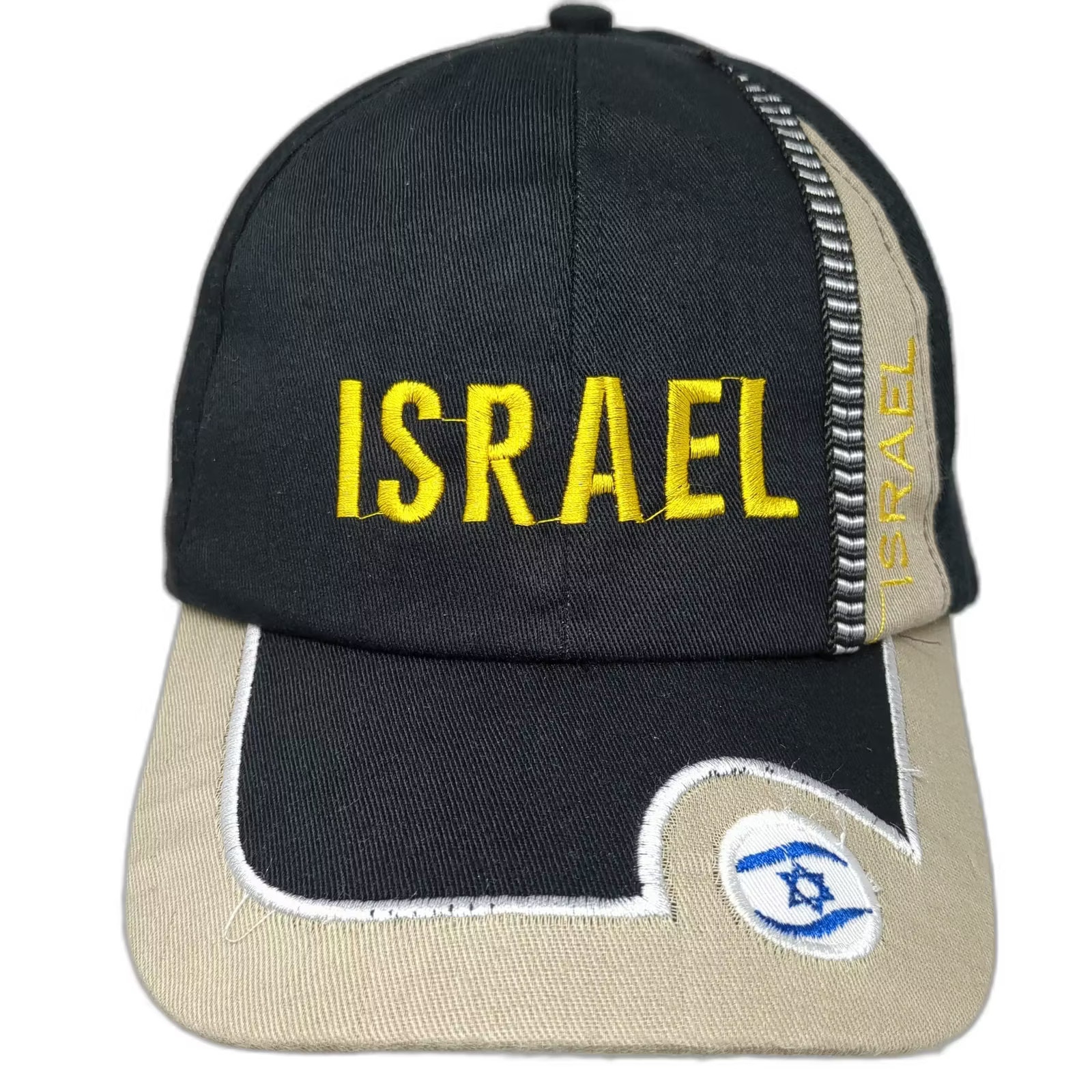 Israel Embroidered Baseball Cap Black Beige Strapback Hat Os Adjustable Logo